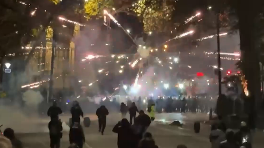 Столкновения протестующих и силовиков на протестах в Тбилиси. Видео