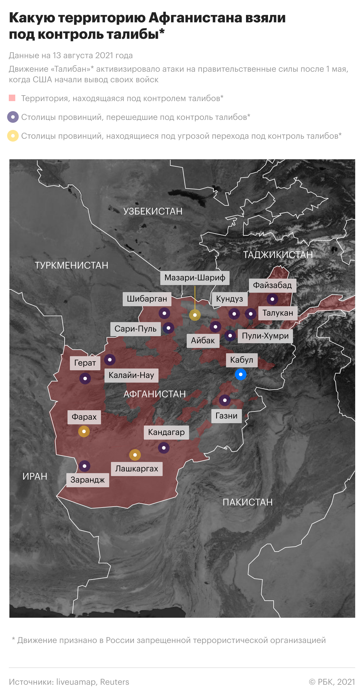 Как талибы захватывают города в Афганистане. Карта