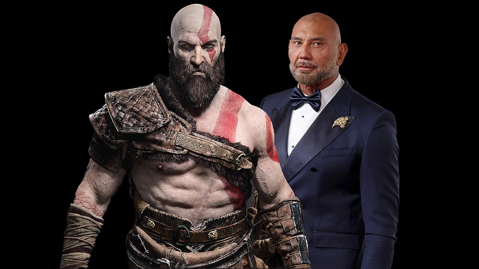 Герой игры  God of War Кратос (слева) и актер Дэйв Батиста (справа)