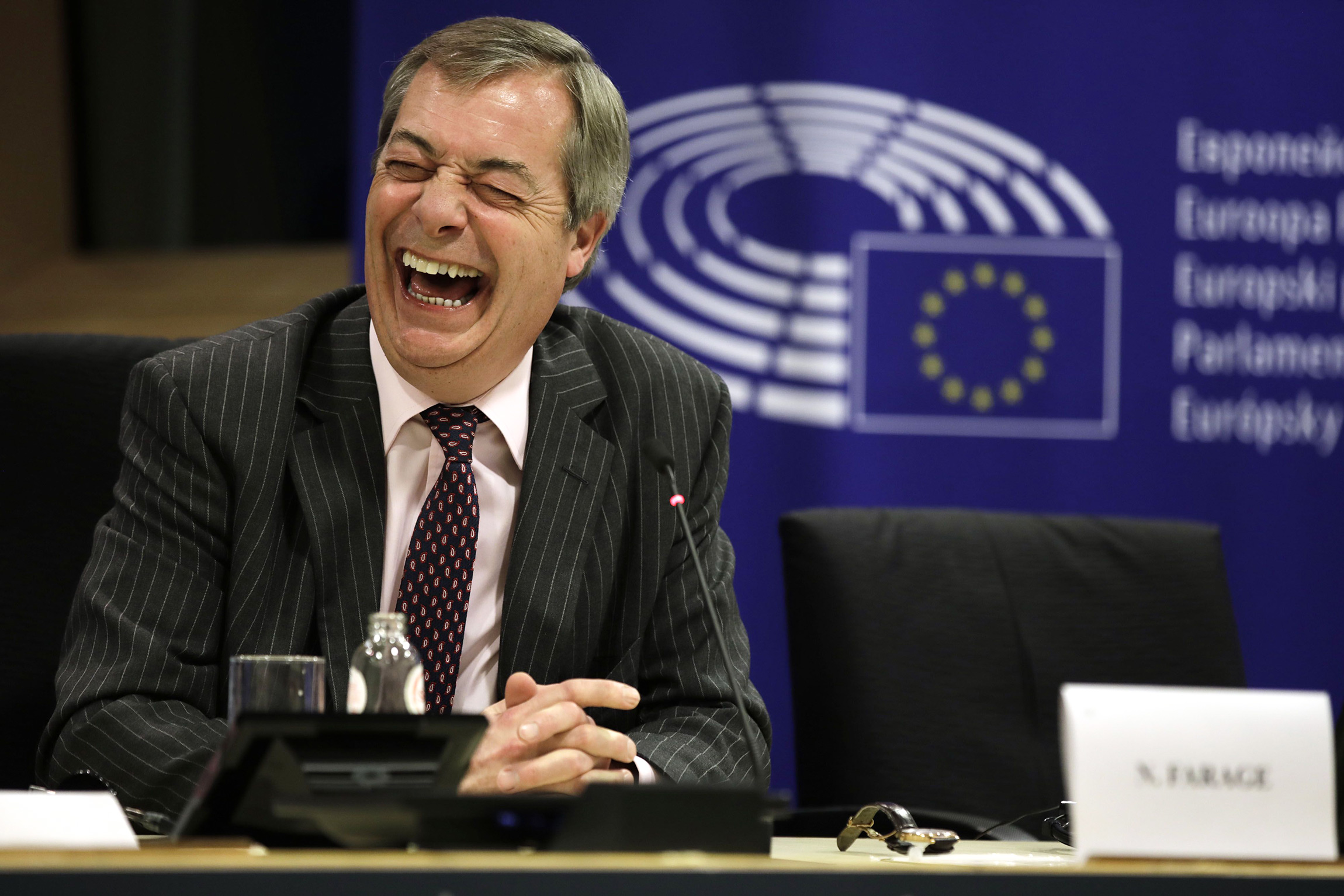 Найджел Фарадж, член Европарламента, лидер британских евроскептиков, после выступления в Европейском парламенте в Брюсселе. 29 января.

Великобритания вышла из ЕС в ночь с 31 января на 1 февраля после 47 лет пребывания в этом объединении