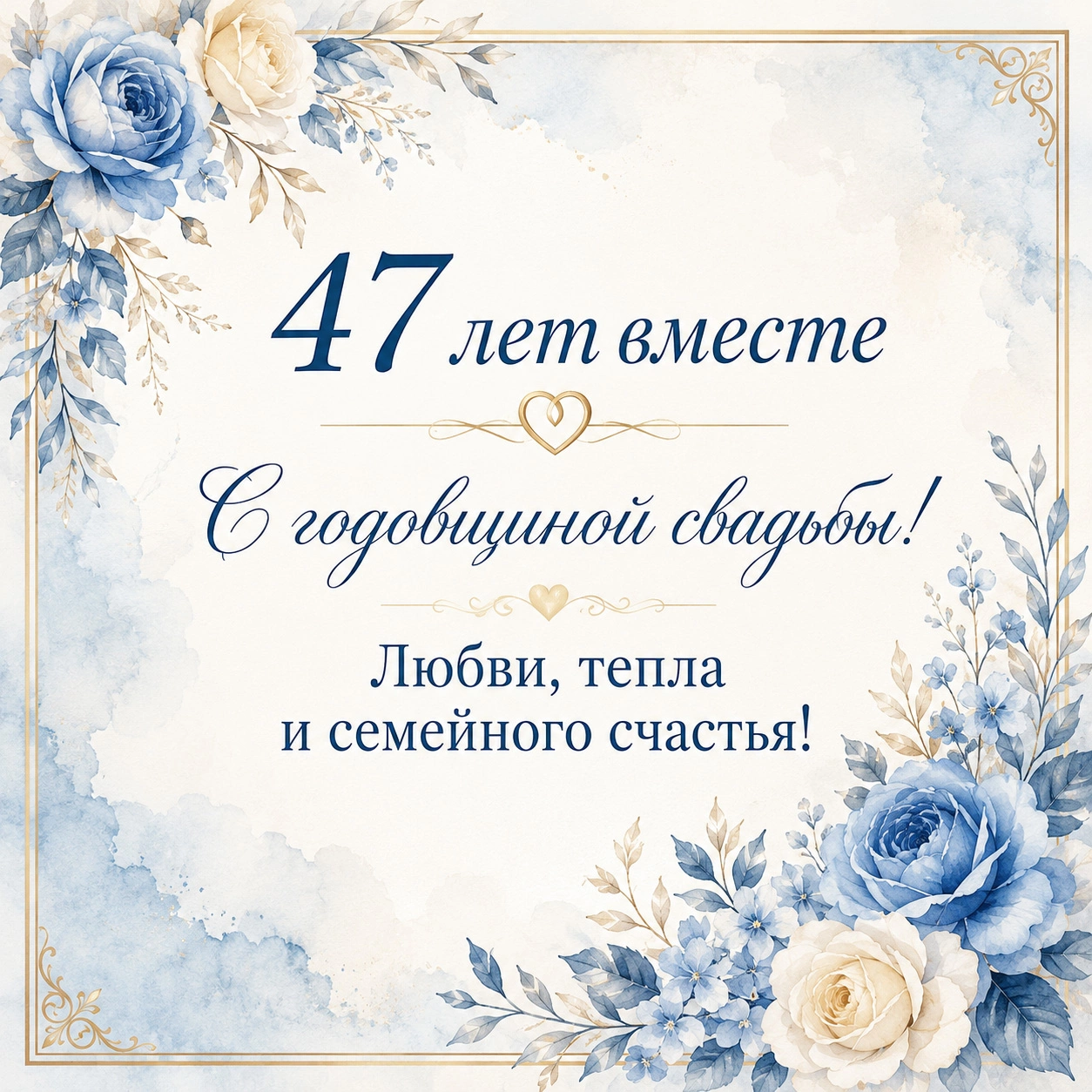 Акварельная открытка с годовщиной свадьбы с пожеланием любви, тепла и семейного счастья