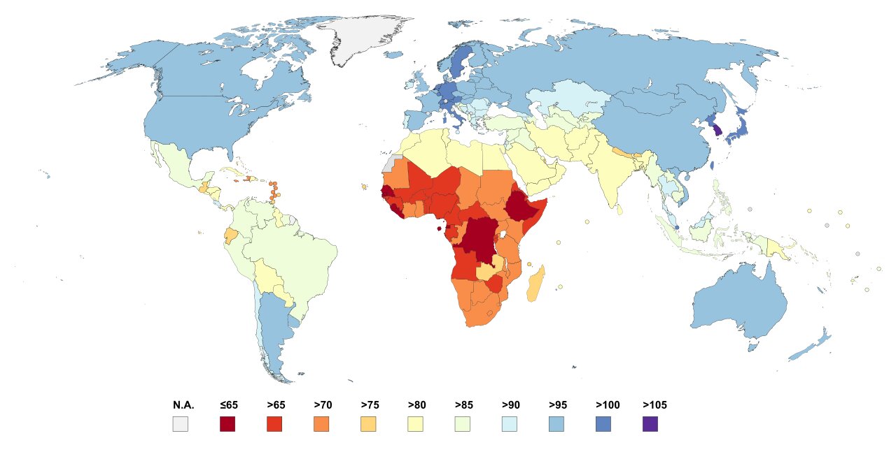 Карта распределения среднего показателя IQ странам