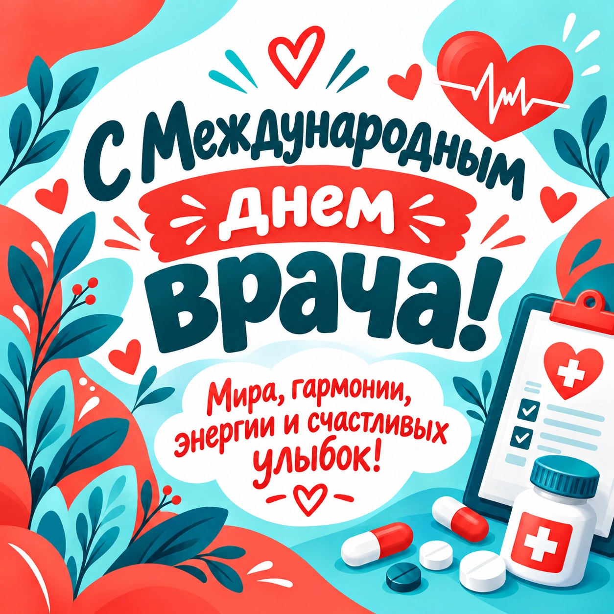 Яркая открытка к Международному дню врача