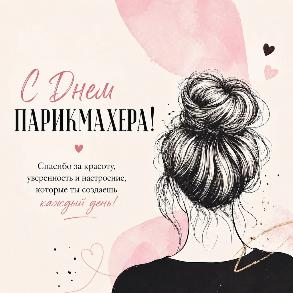 Нежная открытка ко Дню парикмахера с благодарностью мастеру