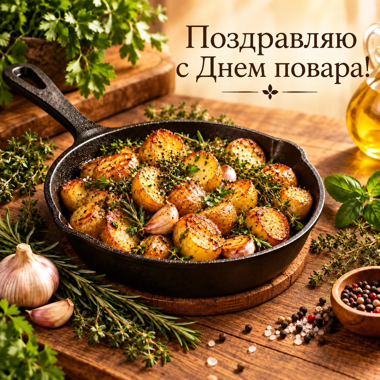Красивая открытка с надписью «Поздравляю с Днем повара!»