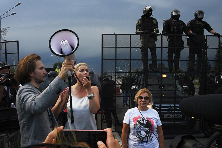 Мария Колесникова во время акции протеста оппозиции в Минске, 2020 год