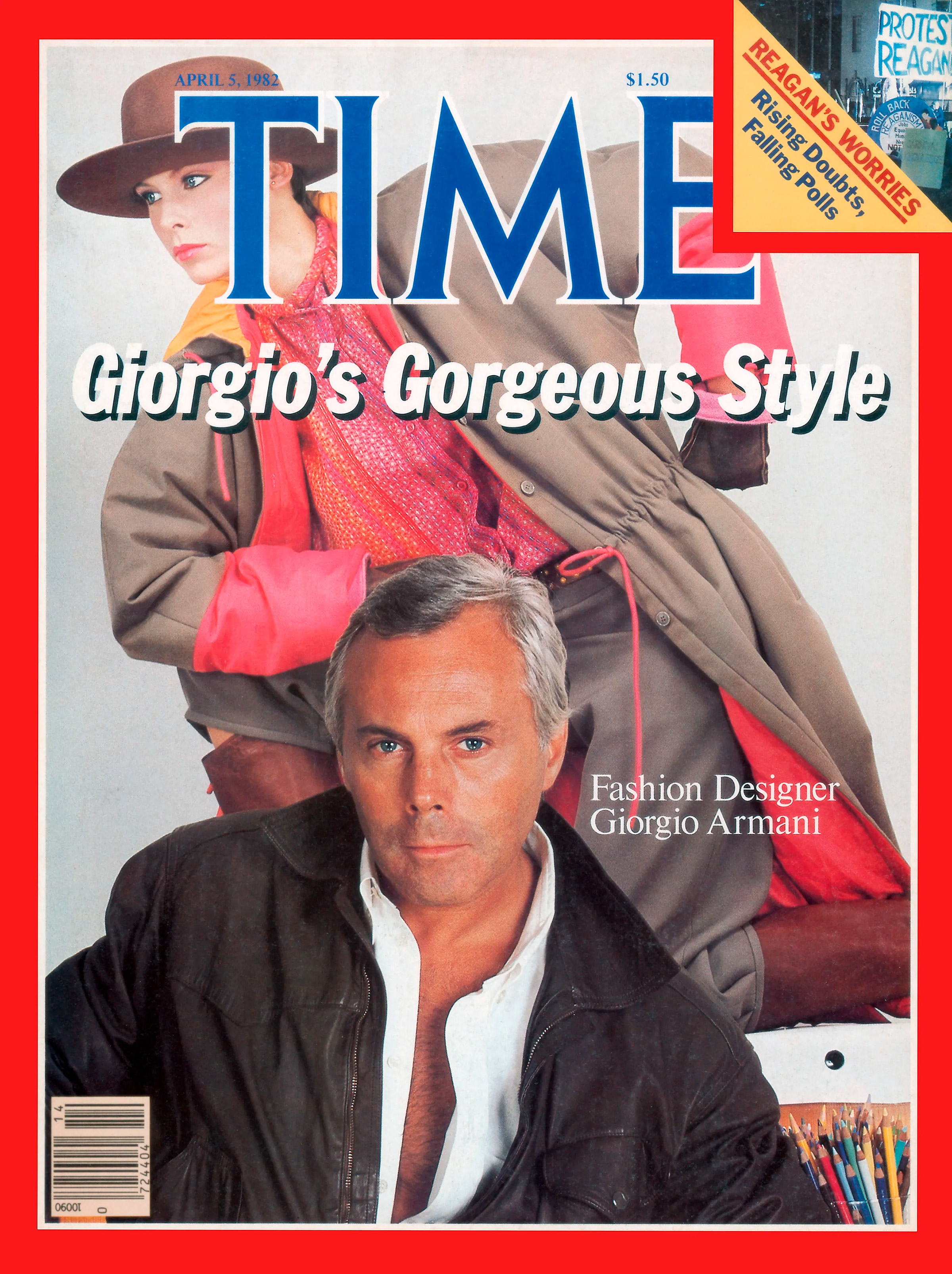 В 1982 году Джорджо Армани стал вторым дизайнером после Кристиана Диора, который удостоился чести появиться на обложке Time. Так журнал отметил выход женского блейзера с подчеркнутой линией талии, созданный Армани на основе мужского пиджака.