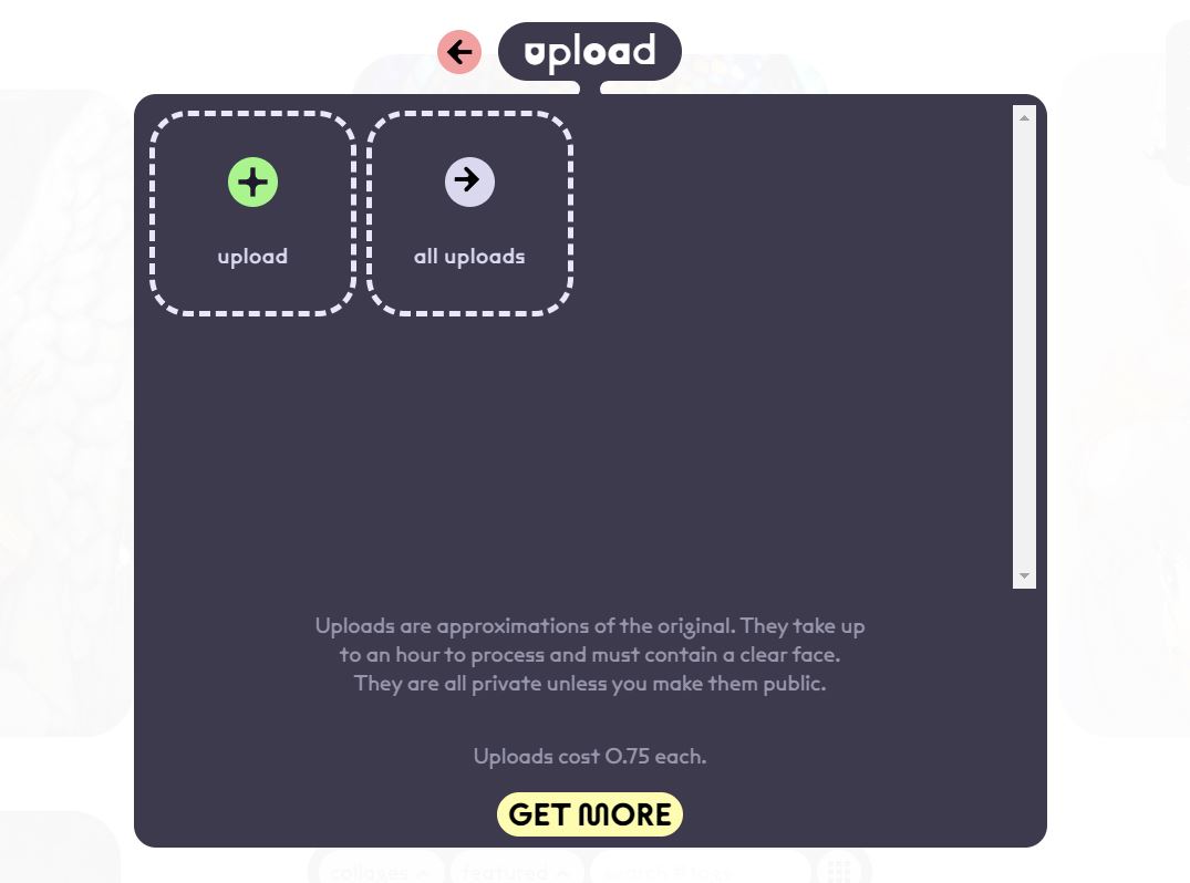 Страница выбора изображений для загрузки