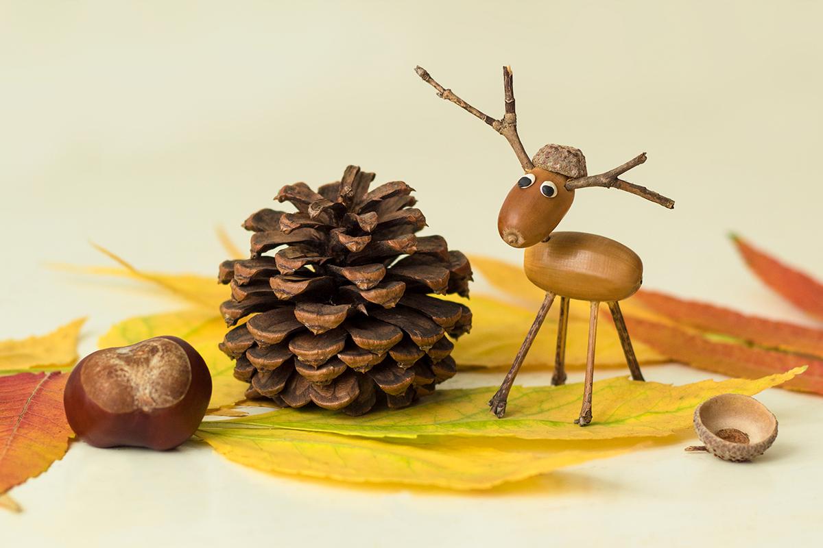 Из природных материалов можно сделать зверей целиком или только головы