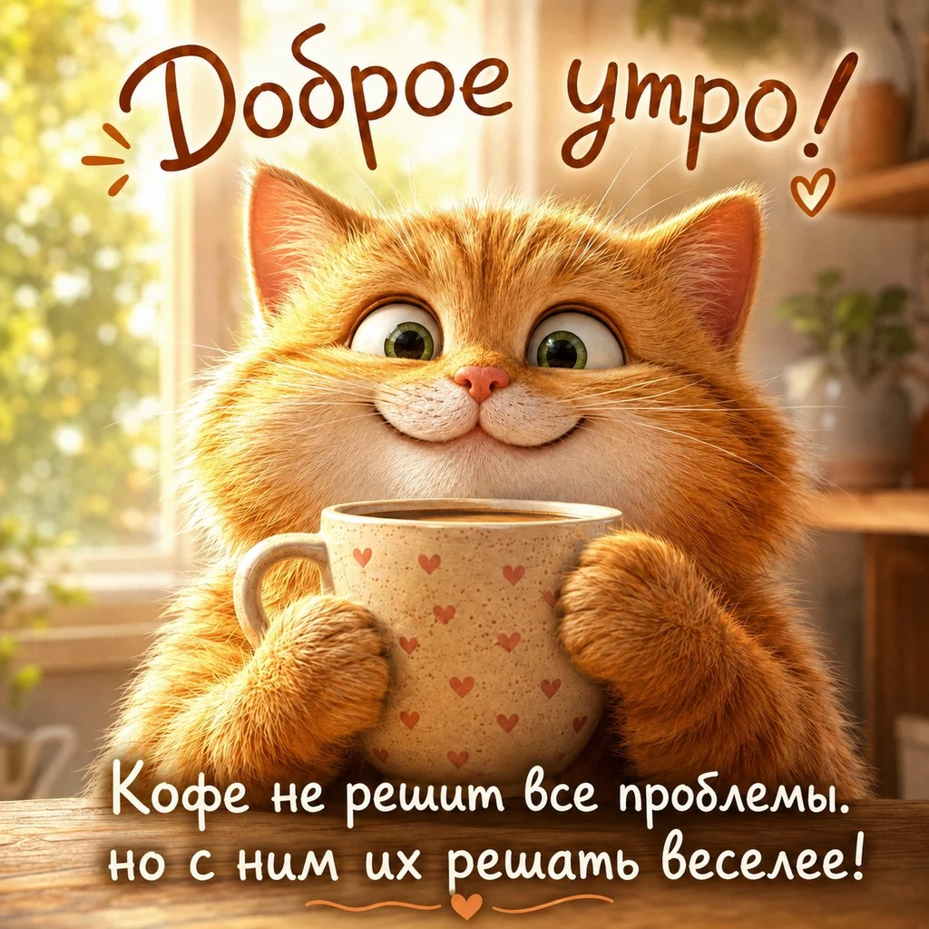 Прикольная открытка с добрым утром с котом