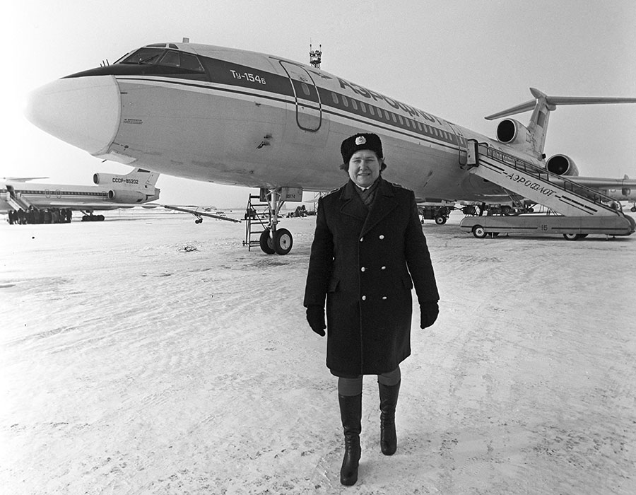 1979 год. Командир экипажа Ту-154 перед выполнением рейса Красноярск&nbsp;&mdash; Москва. Ираида Вертипрахова была первой летчицей советского &laquo;Аэрофлота&raquo;