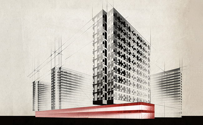 Архитектурный рисунок проекта жилого комплекса в Западном Дегунино