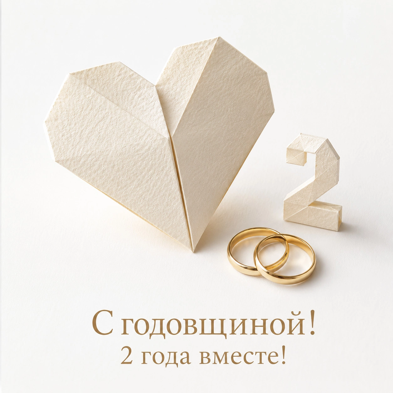 Открытка на 2 года свадьбы с надписью «С годовщиной! 2 года вместе!»