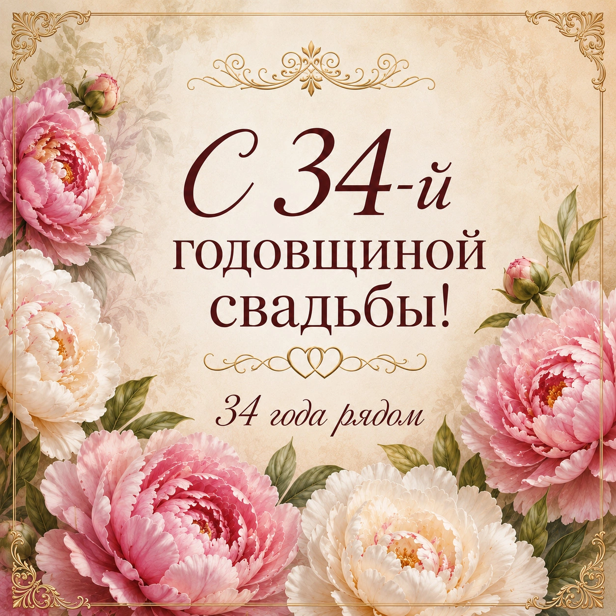 Нежная открытка родителям с 34-й годовщиной свадьбы