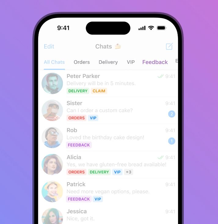 Метки чатов в Telegram