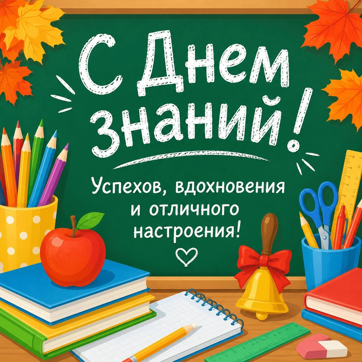 Красивая открытка с Днем знаний ученикам с пожеланием успехов