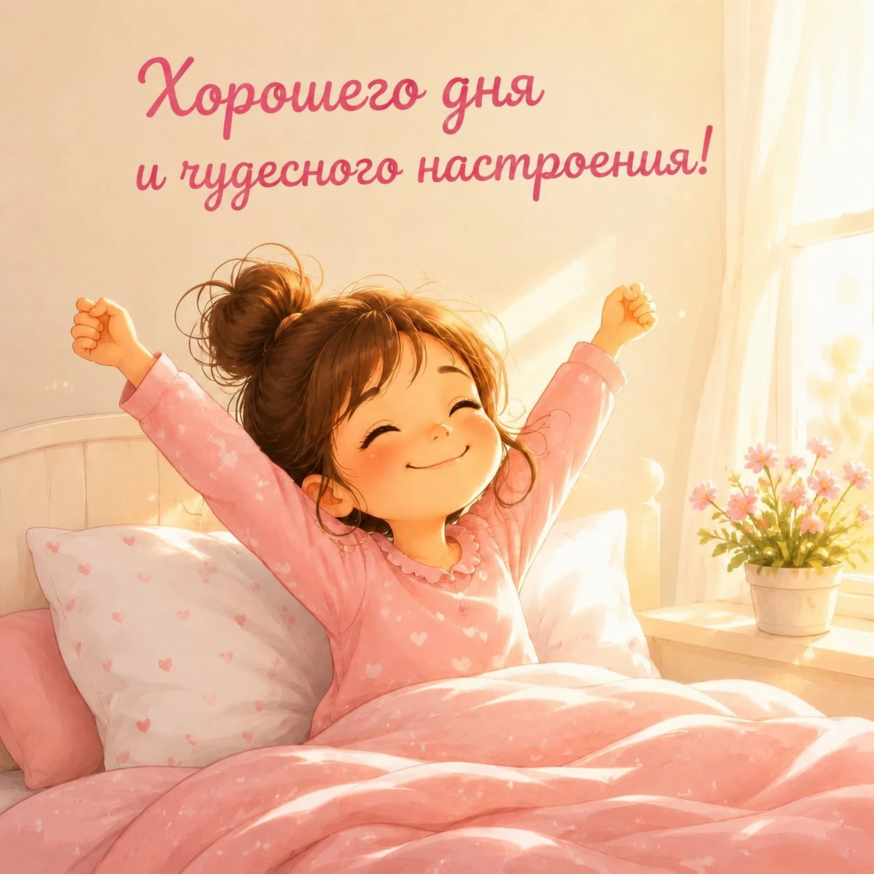 Красивая открытка с девочкой и пожеланием хорошего дня