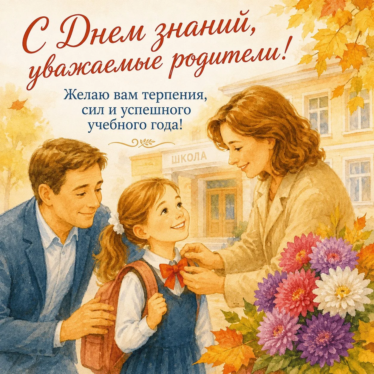 Красивая открытка с Днем знаний родителям