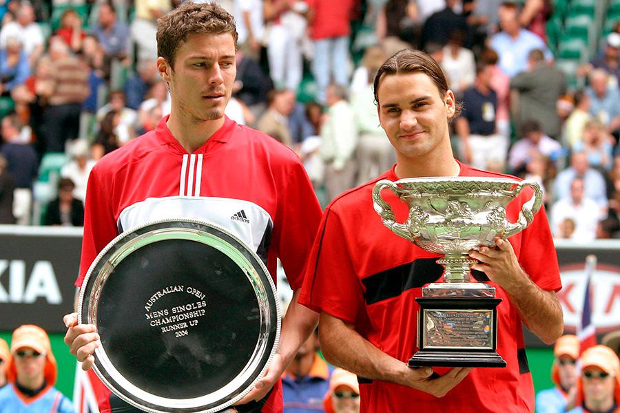 Марат Сафин и Роджер Федерер&nbsp;на Открытом чемпионате Австралии, 2004 год