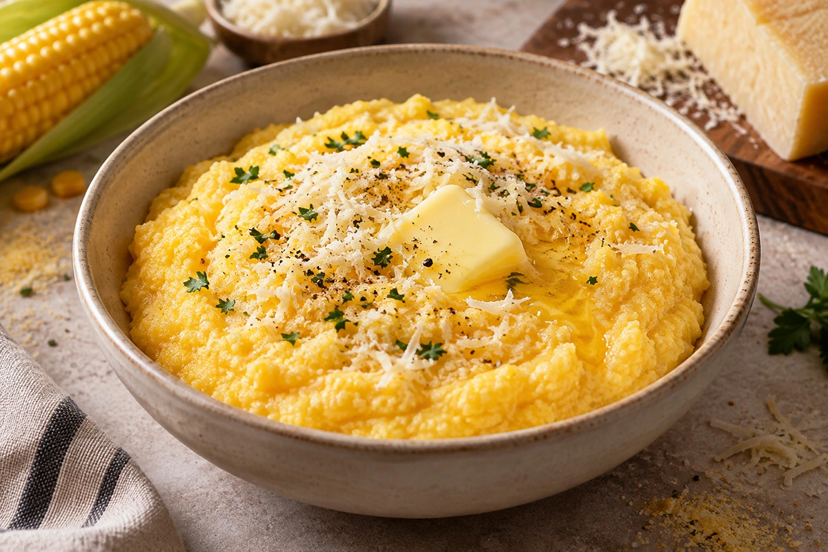 Кукурузная каша с сыром и сливочным маслом
