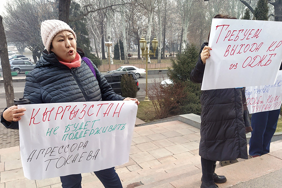 В Бишкеке, столице Киргизии&nbsp;(входит в ОДКБ), некоторые граждане протестовали против ввода миротворцев в Казахстан