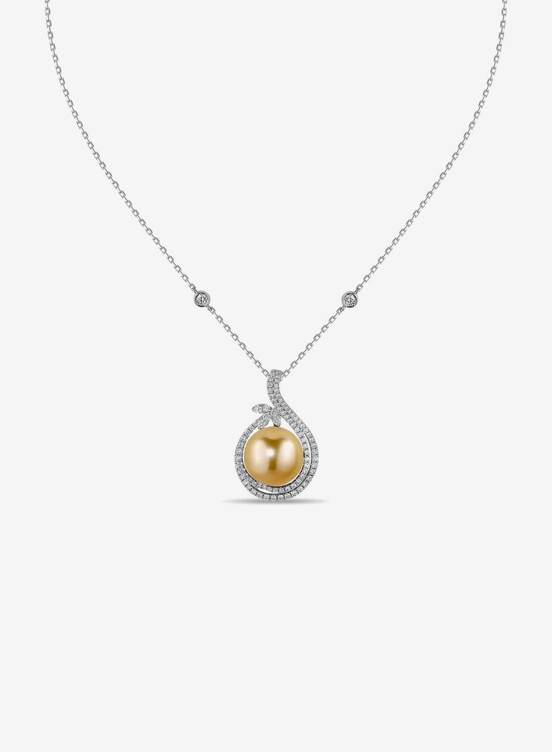 Колье Royal Pearl, белое золото, золотистый жемчуг, бриллианты, MIUZ Diamonds