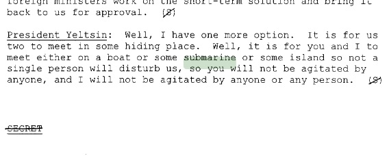 Отрывок из стенограммы разговора Бориса Ельцина и Билла Клинтона&nbsp;13 июня 1999 года. Скриншот: Clinton Digital Library
