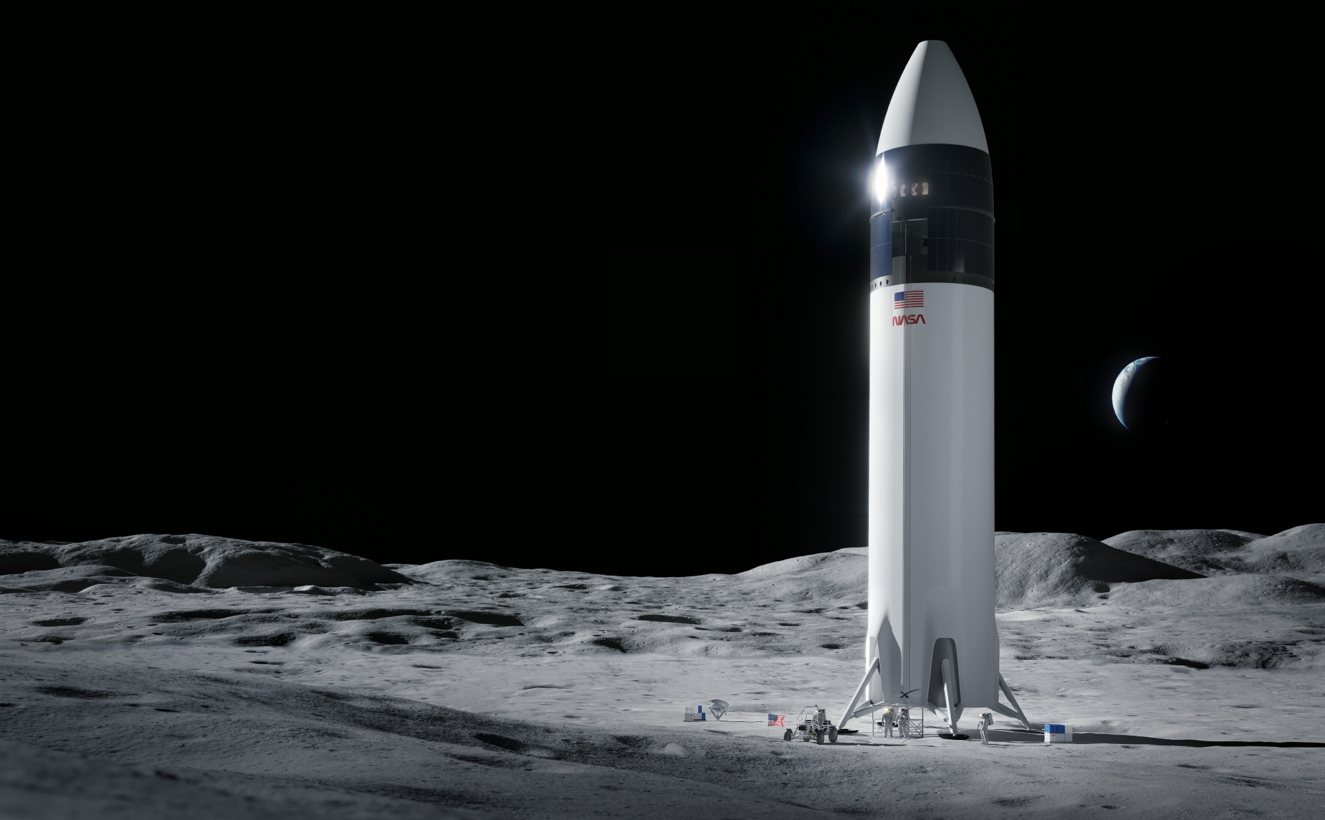 Как будет выглядеть лунный посадочный модуль, разработанный SpaceX. Иллюстрация