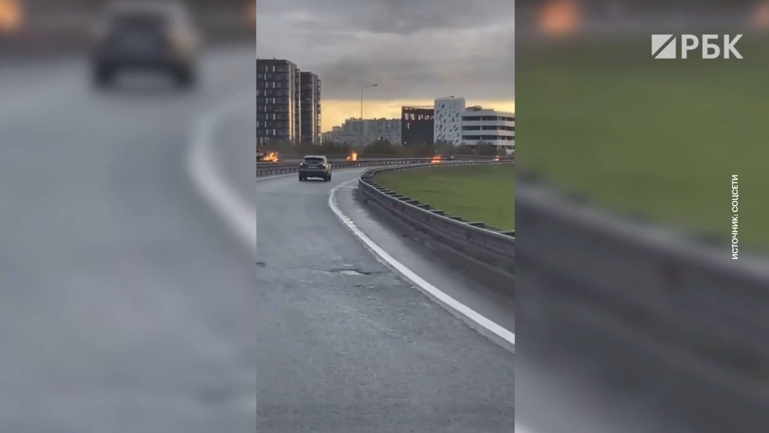 В Петербурге в ДТП с пожаром попал грузовик с газовыми баллонами. Видео