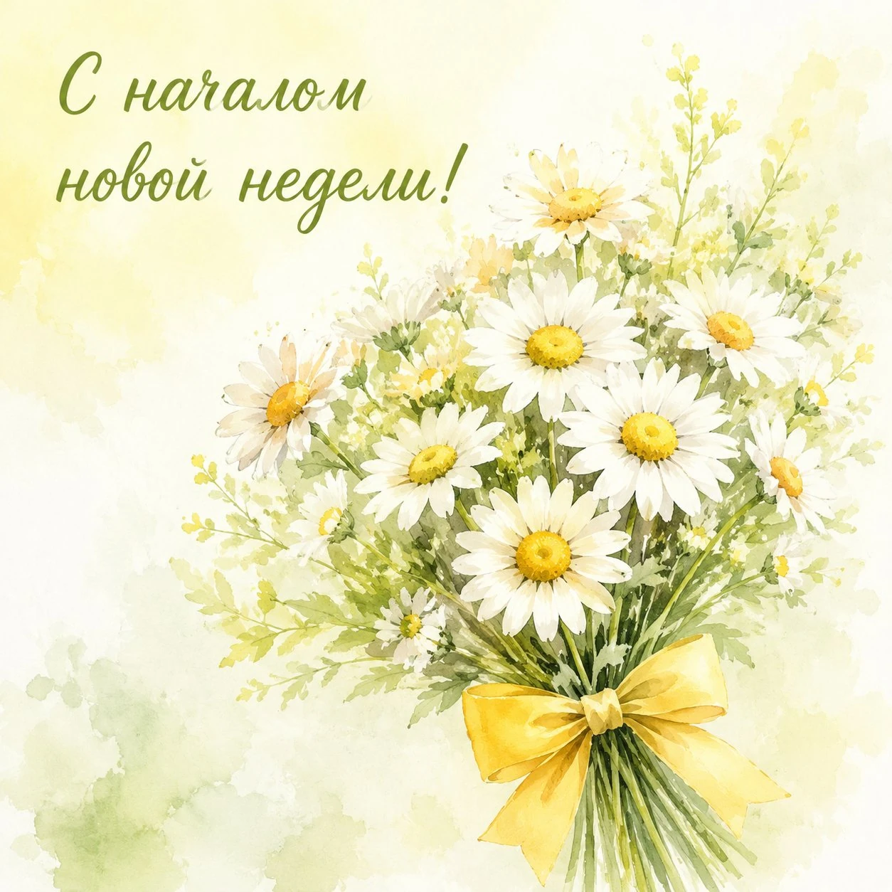 Нежная открытка с ромашками и надписью «С началом новой недели!»