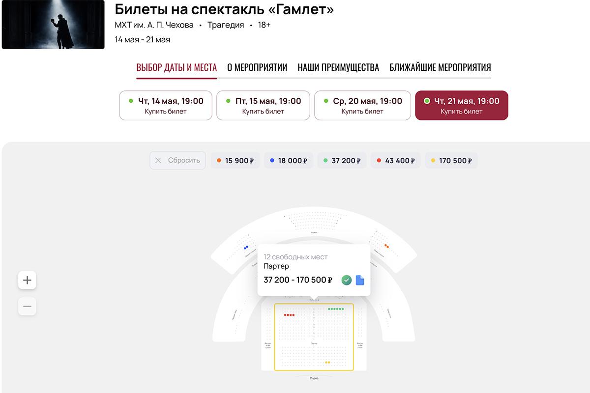 Цена на билеты на спектакль «Гамлет» в МХТ имени. А. П. Чехова