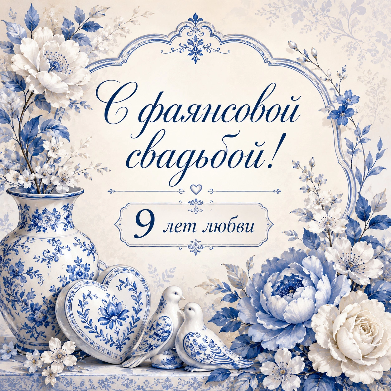 Акварельная открытка с фаянсовой свадьбой