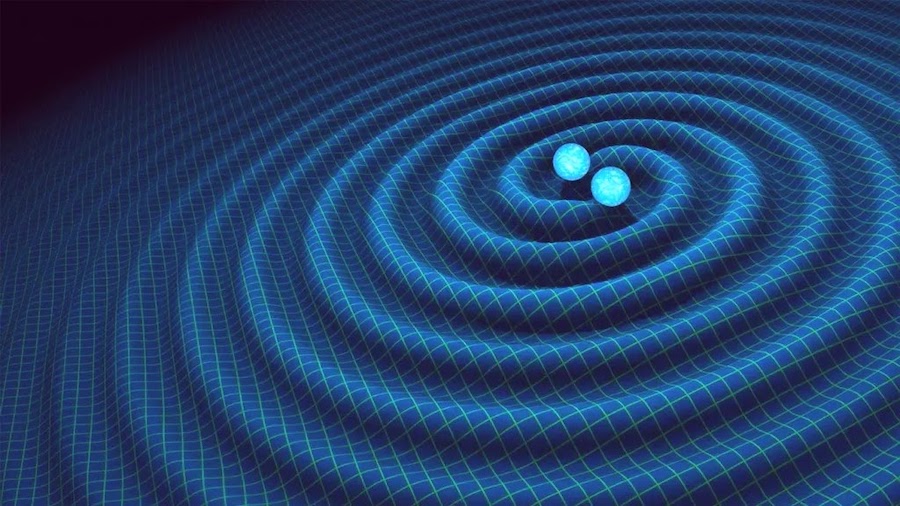 Гравитационные волны, создаваемые двумя сталкивающимися черными дырами
