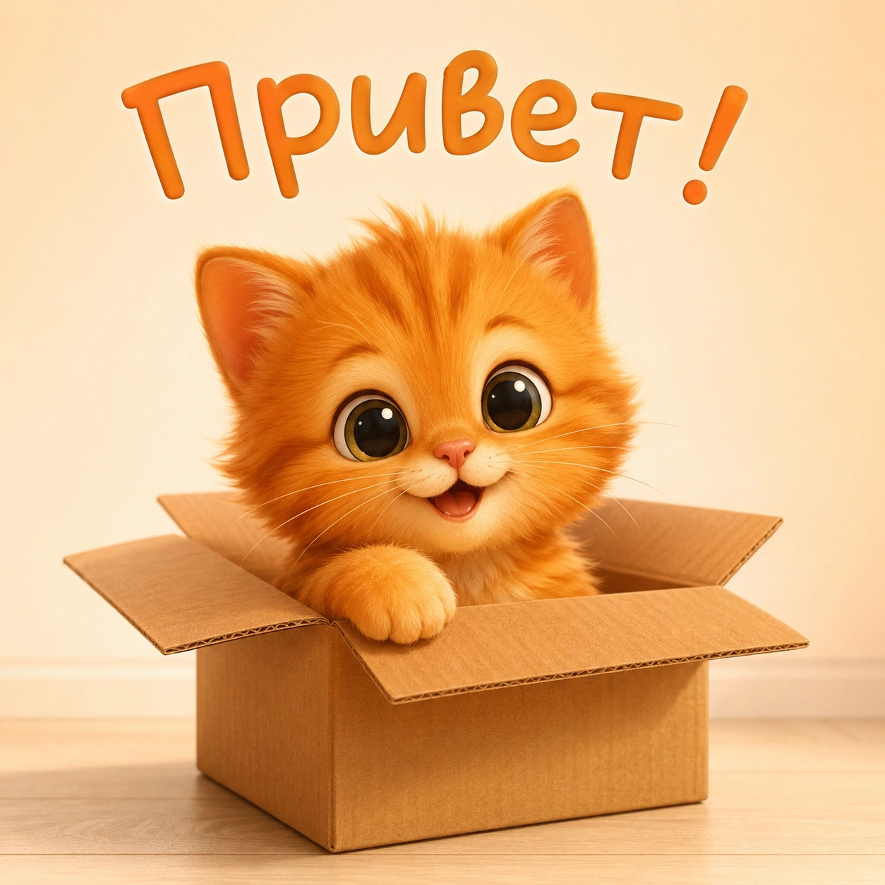 Открытка с котенком в коробке