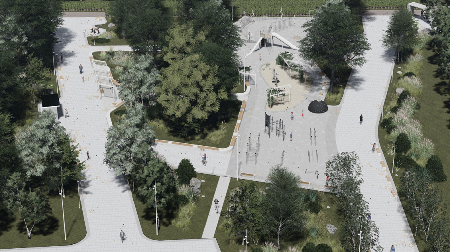 концепция «Строительство транспортной развязки на пересечении шоссе Космонавтов, ул. Революции, ул. Пушкина и ул. Попова с подходами в г. Перми. Этап 1. Строительство сквера»