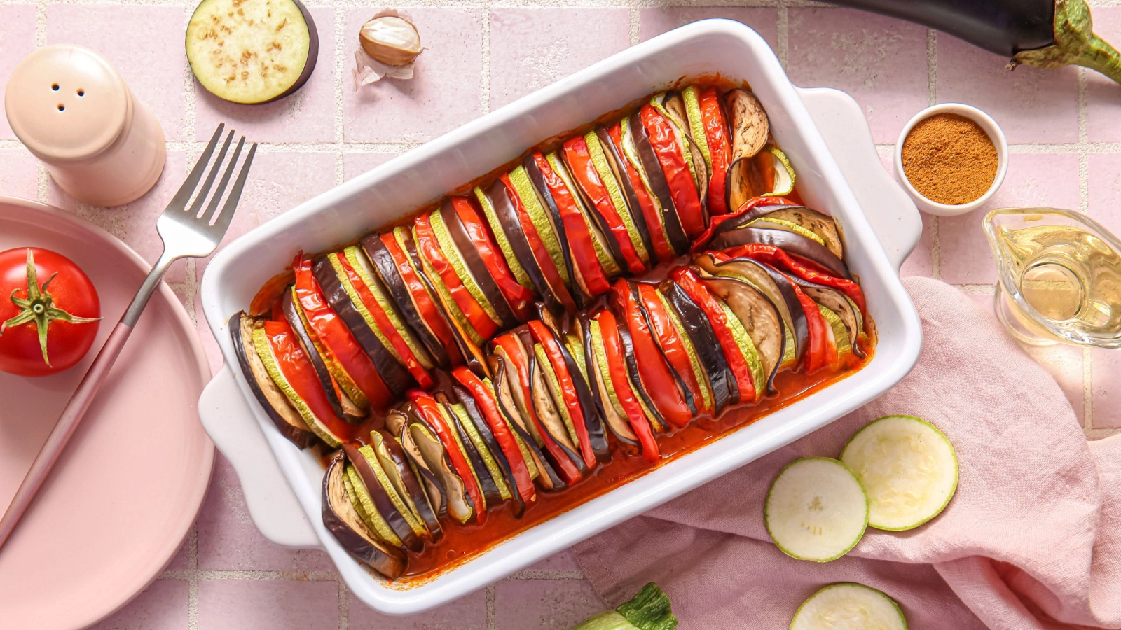 Иногда рататуй подают с ломтиками багета или свежим хлебом, чтобы собрать ароматный соус