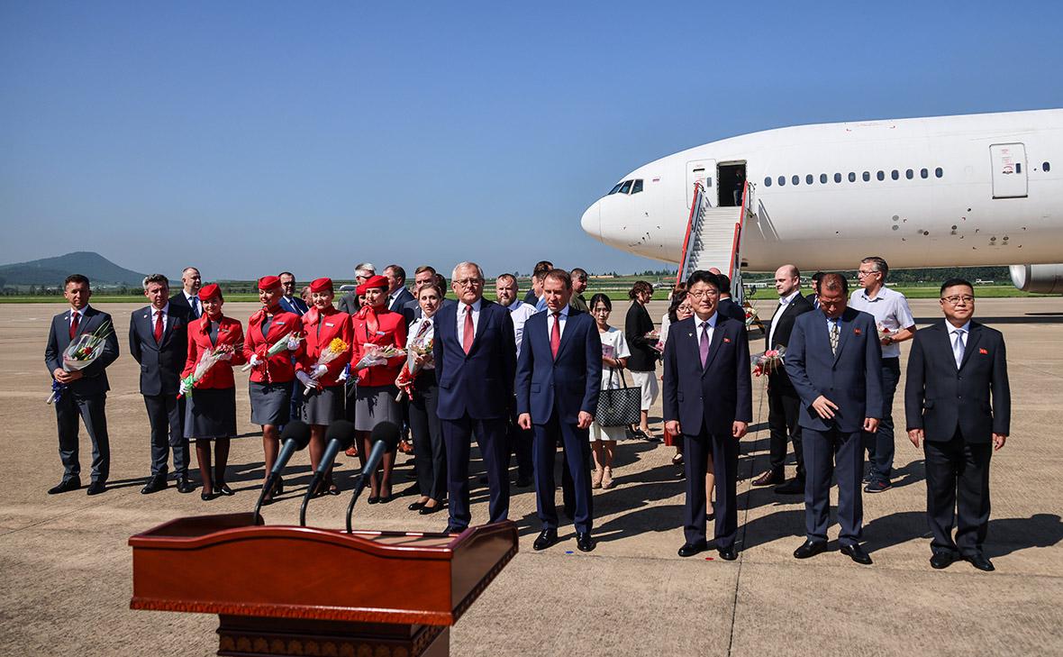 Торжественная церемония&nbsp;в честь прибытия первого прямого авиарейса из Москвы в Пхеньян