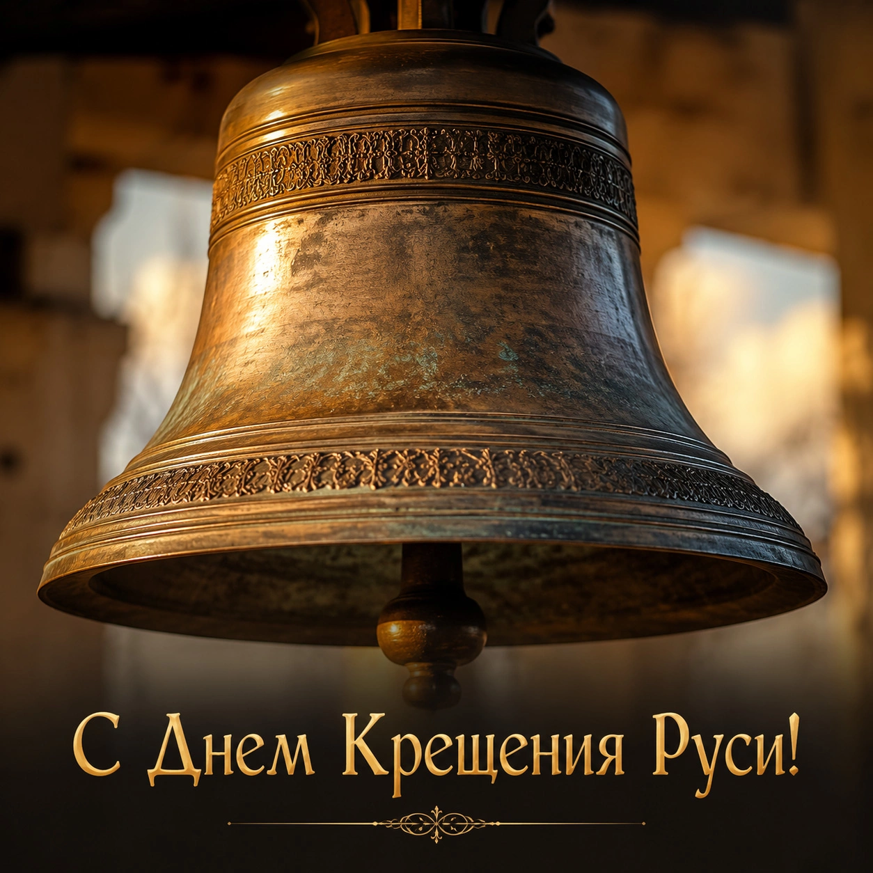 Православная открытка ко Дню Крещения Руси с колоколом