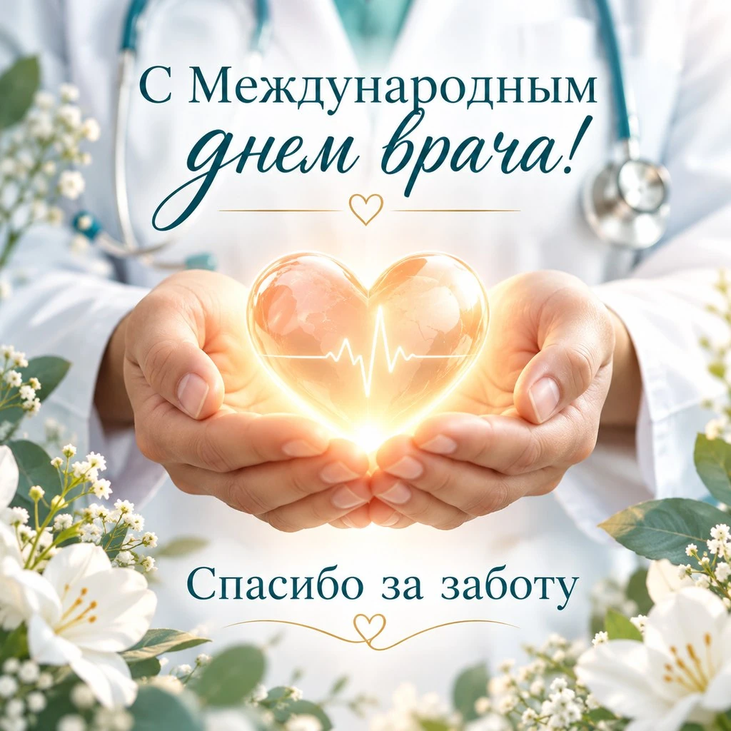 Красивая открытка к Международному дню врача с благодарностью за заботу