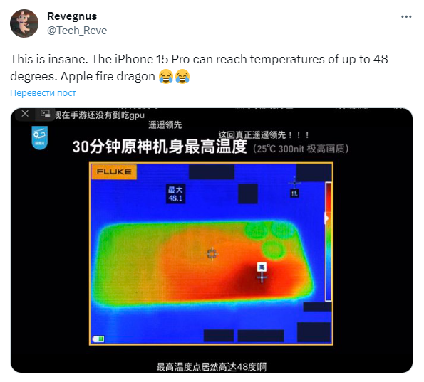 <p>Опубликованная инсайдером Revegnus тепловая карта iPhone 15 Pro</p>