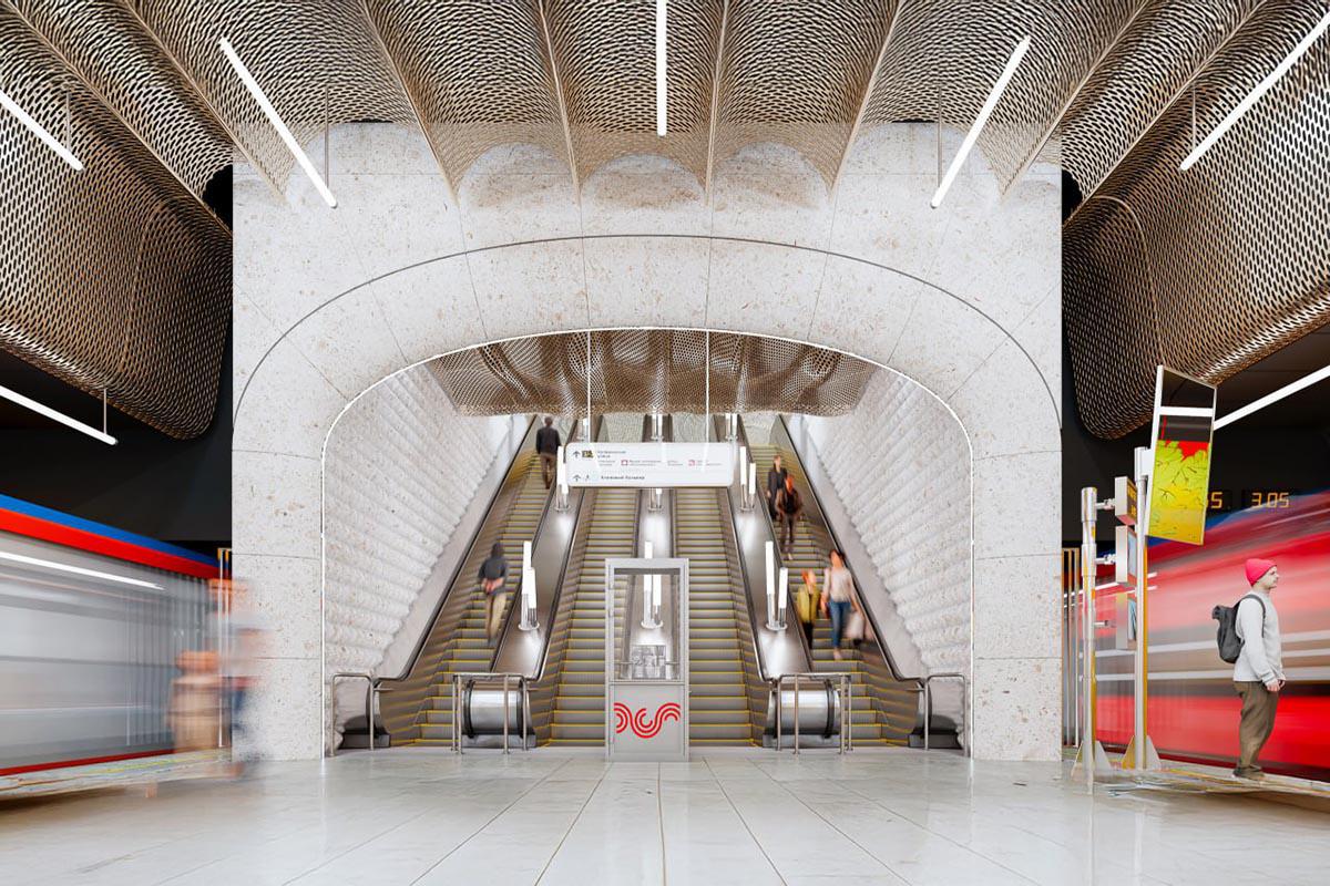 На путевых стенах расположатся кленовые листья из алюминия, аналогичный орнамент появится на полу в вестибюлях