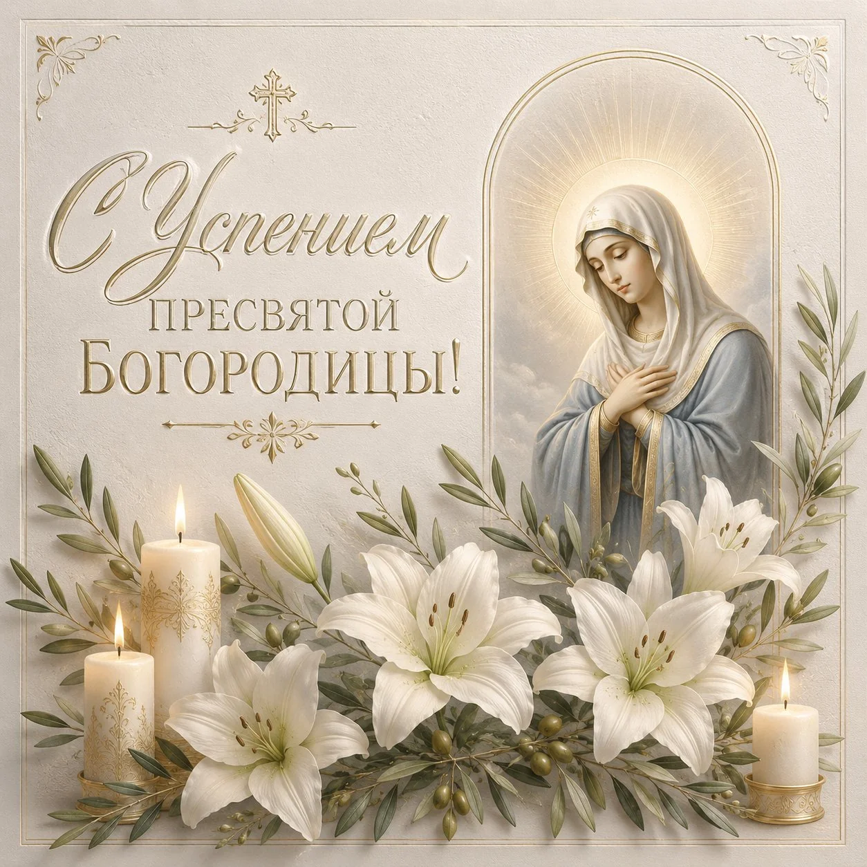 Красивая православная открытка с Успением Пресвятой Богородицы