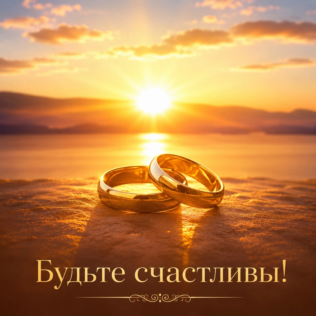 Светлая открытка с днем свадьбы с пожеланием «Будьте счастливы!»