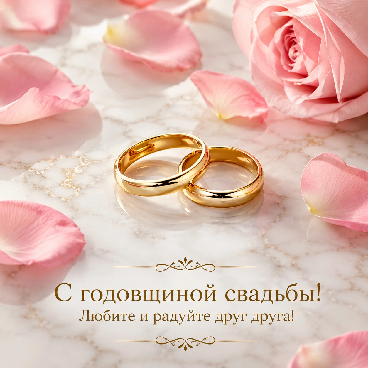 Нежная открытка с поздравлением «С годовщиной свадьбы! Любите и радуйте друг друга!»