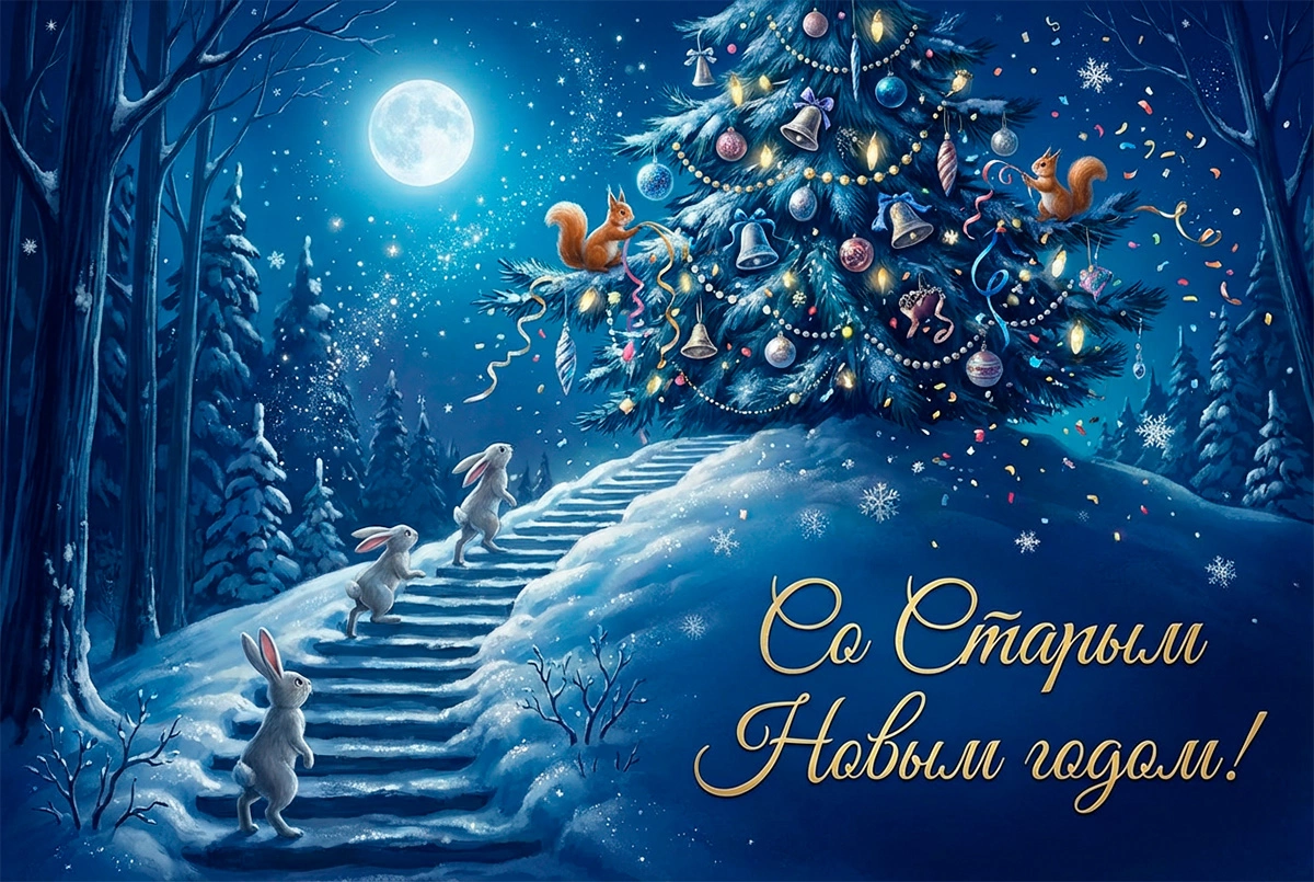 15 открыток на Старый Новый год — 2026: советские и в стиле ретро