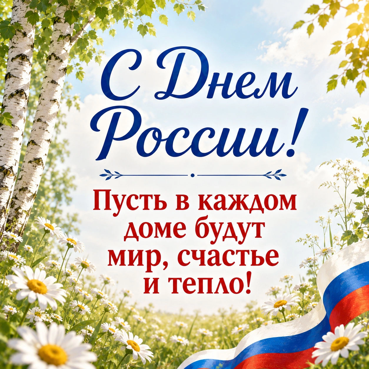 Открытка с ромашками и поздравительной надписью
