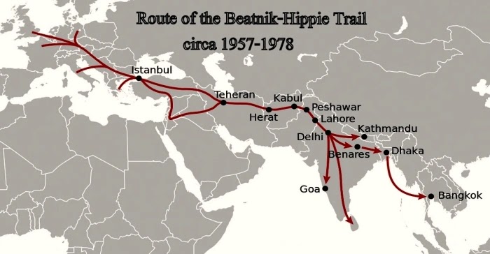 Карта &laquo;тропы хиппи&raquo; &mdash; пути из Лондона в Бангкок