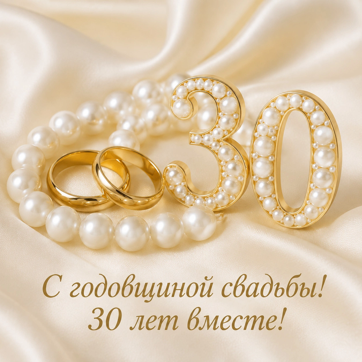 Светлая открытка с надписью «С годовщиной свадьбы! 30 лет вместе!»
