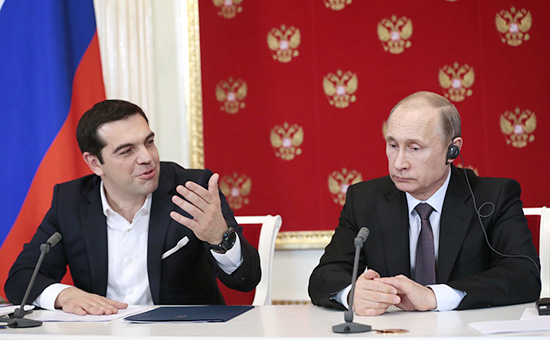 Премьер-министр Греции Алексис Ципрас и&nbsp;президент России Владимир Путин, 8&nbsp;апреля 2015 года