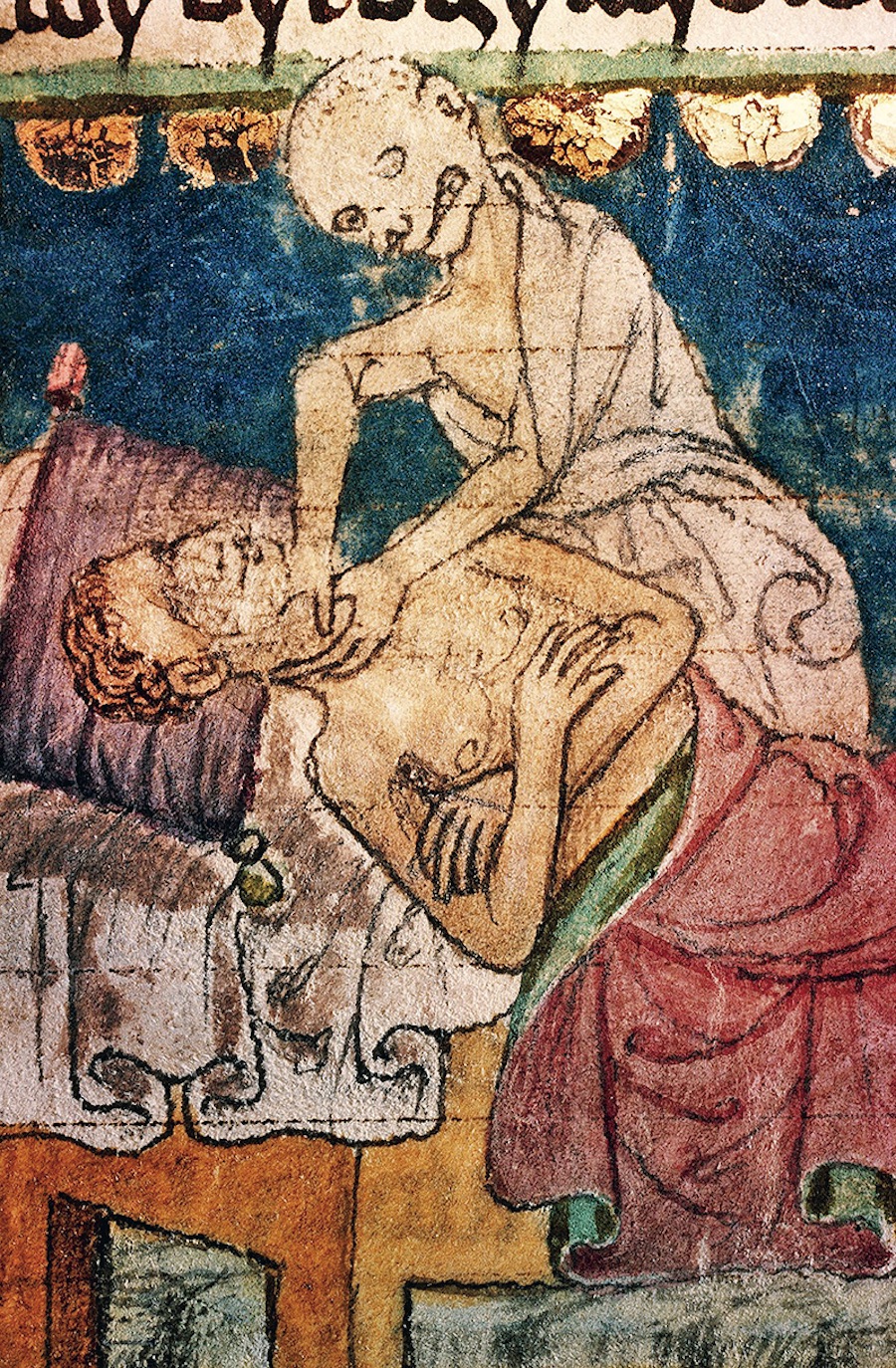 Смерть, душащая жертву чумы. Автор неизвестен, XIV век